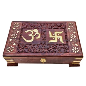 Hecho a Mano Exquisito Caja de Joyas Indio Palo Grabado Antiguo Decoración Mesa - Imagen 1 de 6