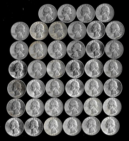 ONE ROLL OF WASHINGTON QUARTERS (1942-64)  90% SILVER (40 COINS)  LOT E29 Cover