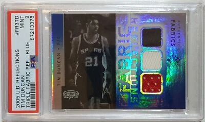 2005 Upper Deck Tim Duncan TRIPLE #PATCH BLUE /20 Worn Jersey - PSA 9 (POP 1) - Image 1 of 4