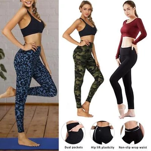 Women Fitness Sports Leggings Ladies Gym High Waist Gym Yoga Pants With Stretch - Picture 1 of 33