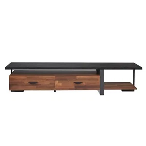 Benjara Metal Framed Wooden TV Stand Straight with Two Drawers and Open Shelf... - Picture 1 of 6