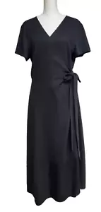 Babaton L schwarz Leinenmischung Midi Wickelkleid Größe Large Kurzarm zum Binden - Bild 1 von 6