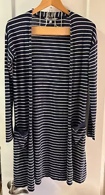 Women's Athleta Lightweight long  Navy Striped Open front Cardigan  Size XXS - Image 1 of 4