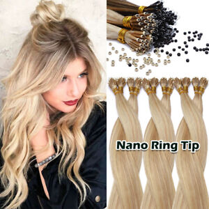 Nano Tip Beads Ring Human Hair Extensions Remy Thick 100% Real Highlight 150G UK