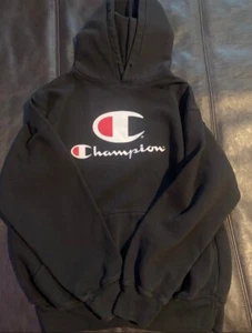 Schwarz Champion Pullover Hoodie Größe Small Weiß Schriftzug Logo auf Brust - Bild 1 von 2