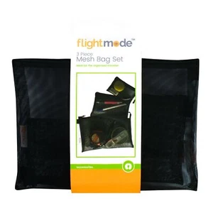 3pk Travel Mesh Bag Set Flightmode 12.5cm 18cm and 25cm Eyelet Fabric w/ Zipper - Picture 1 of 4