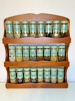 McCormick Spice Rack w/ 24 Glass Jars Ship VTG Bottles Green Lids NOS Complete - Image 1 of 4