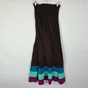 Xhilaration Dress Women's L Shirred Strapless Long Length Colorblock Brown Multi - Picture 1 of 9