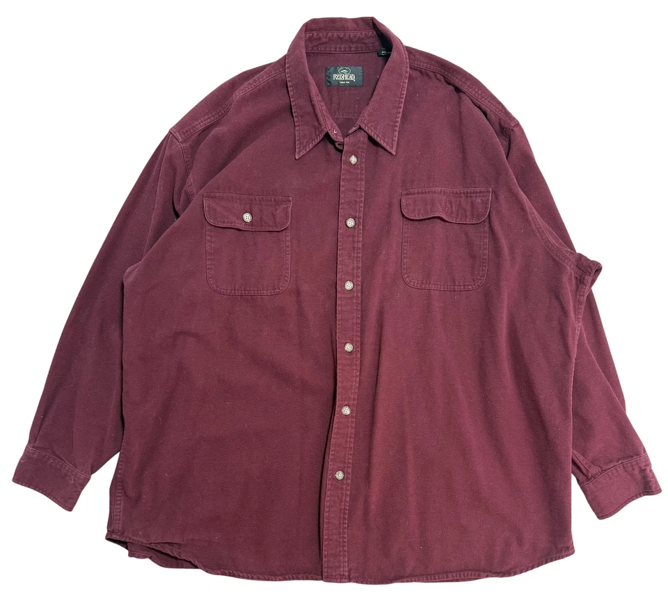 RedHead Shirt Mens 3XL Burgundy Heavyweight Brushed Cotton Chamois Double Pocket - Image 1 of 4