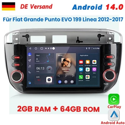 Für Fiat Linea/Grande Punto evo 2012-2015 Carplay Android14 Autoradio GPS 2+64GB - Bild 1 von 4