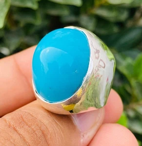 BIG Feroza Stone Genuine Turquoise Ring Silver 925 Sterling Ring Nishapur Feroza - Picture 1 of 10