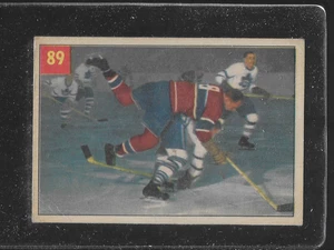 1954-55 PARKHURST HOCKEY # 89 BUSHER CURRY GOES UP AND OVER NICE CARD - Picture 1 of 2