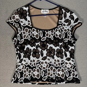 Vintage Joseph Ribkoff Top Damen Größe 16 Lagenlook Pailletten Schwarz Blumen Boho Y2K - Bild 1 von 13