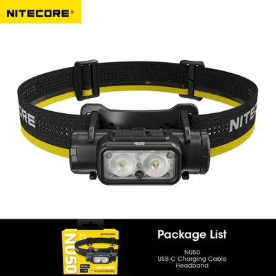 NiteCore NU50 Lampada frontale 1400 lumen leggera USB-C ricaricabile torcia faro - Immagine 1 di 4