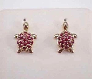 0.30Ct Round Cut Lab-Created Ruby Tortoise Stud Earrings 14K Yellow Gold Plated - Picture 1 of 6