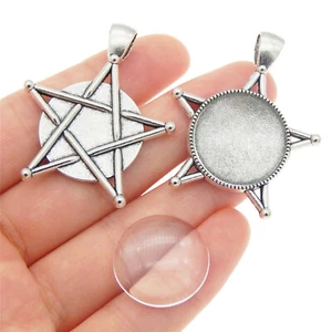 4 Set Ciondolo Lunetta Rotonda Pentagramma Coppa Vetro Cabochon Gioielli Accessori Fai Da Te - Foto 1 di 8