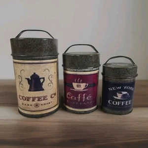 3 Piece Coffee Tin Set - Three Sizes From 7.5" To 5.5" - Picture 1 of 7