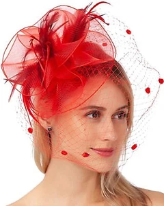 Fascinators for Women Tea Party Hat Birdcage Veil Feather Flower Cocktail Wed... - Picture 1 of 8