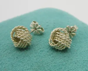 Tiffany & Co Estate Classic Knot Rope Sterling Silver Pierced Earrings - Picture 1 of 3