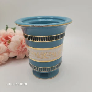 VTG Golden Century Hollywood Regency Urn Vase Blue with Gold Trim MCM 4 Inch - Picture 1 of 10