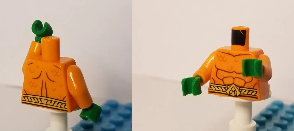 LEGO Minifigura Torso Cuerpo con Escamas Manos Verdes Aquaman Pecho Desnudo Cinturón Dorado Foto 1 de 1