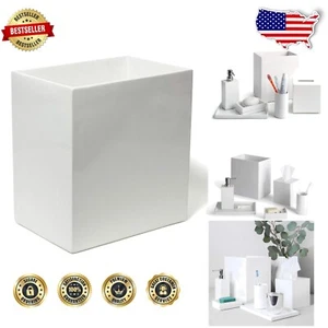 High Gloss White Lacquer Bathroom Wastebasket - Easily Cleanable Charm - Picture 1 of 9