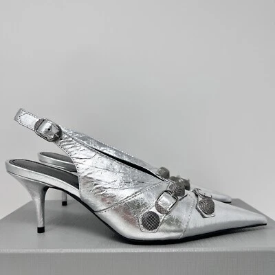 Zapatos de salón Balenciaga Cagole Sling Back para mujer talla 37 EU/7 US metálicos plateados Foto 1 de 4