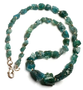 Natural Blue Apatite Gemstone 5 to 14mm Size Raw Nugget Shape Beads 18" Necklace - Picture 1 of 8