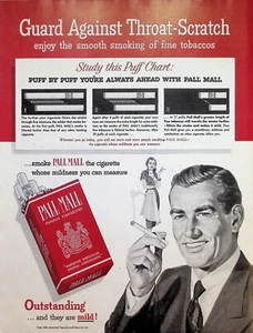 VINTAGE 1950s Print Ad ~ Pall Mall Cigarettes ~ Guard Against Throat-Scratch... - Picture 1 of 1