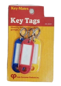 Key Tags Keychain Key-Mates 3 Pack Blue Red Yellow 2” Long Organize Loose Keys - Picture 1 of 6