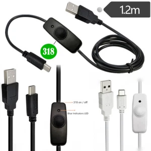 USB Charging Switch Cable USB A to USB Type C with 318 ON/Off Switch 1.2m & LED - Picture 1 of 9