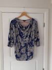 Phase Eight Navy Blue Mix Stretchy Cowl Neck Top Size 8 Uk Paisley Fit 10 12 UK