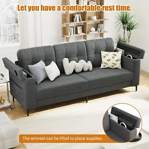 83.5" Sofa Couch w/Storage Armrests 3 Seater Sofa Couch Modern Comfy Sofa Home - Picture 1 of 7