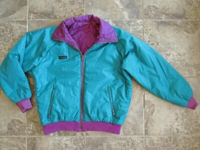Chaqueta Columbia vintage para mujer abrigo grande manga radial reversible verde azulado púrpura Foto 1 de 4