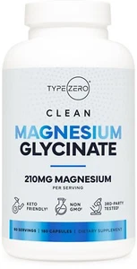 Type Zero Magnesium Glycinate (210mg | 180 Capsules) Pure, Non-GMO, Gluten Free - Picture 1 of 4