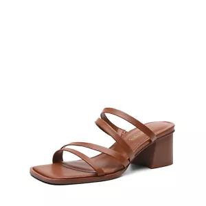 Women Slide Sandals Low Chunky Block Heel Open Toe Strappy Mule Heeled Sandals - Picture 1 of 25