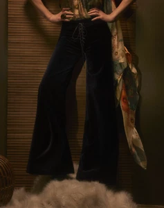 ZARA x KATE MOSS Collection Blue Velvet Wide Leg Trousers Size M 9501/955 - Picture 1 of 10