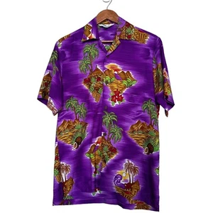 Alvish Men’s Sz M Purple Floral Hawaiian Tropical Print Shirt - Bild 1 von 9
