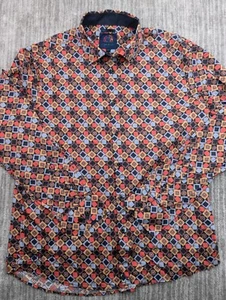 John Lennon Button Up Shirt Mens Large Colorful Abstract Geometric Print Stretch - Picture 1 of 15