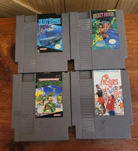 Nes 4 Game Lot - Rocket Ranger-Hoops-Silent Service-TMNT - Carts Only Tested - Picture 1 of 2