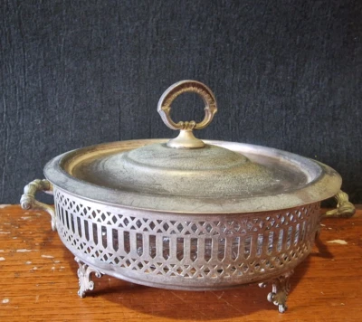 Antipastiera Piatto Vintage cristallo/vetro 3 scomparti base metallo Argentato - Immagine 1 di 4