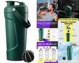 Botella agitadora licuadora de acero inoxidable aislada Justlet 26 oz + bola mezcladora, nueva en caja - Imagen 1 de 9