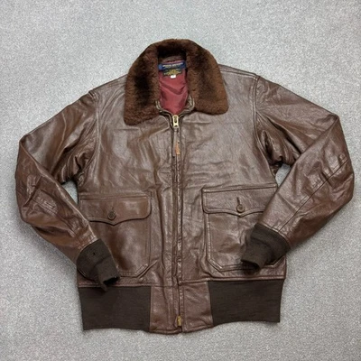 Brooks Brothers Leather Flying Jacket Adult Small Brown Aviator Military Men* - Image 1 of 4