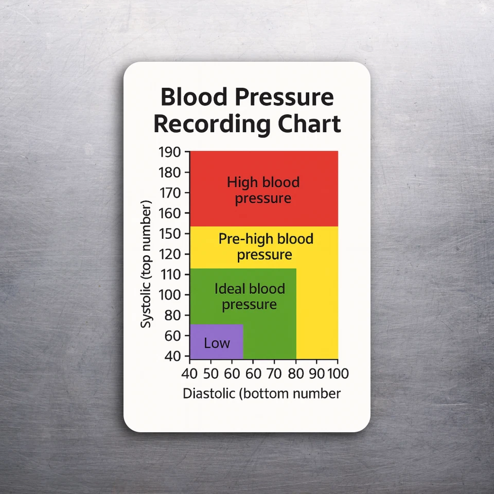 Gráfico de registro de pressão arterial recomendado pelo médico – Ímã 3x2 fácil leitura - Imagem 1 de 1
