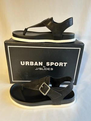 J/Slides Urban Sport Freya Sandals Womens Size 6.5 Black Metallic Luxe Buckle - Image 1 of 4