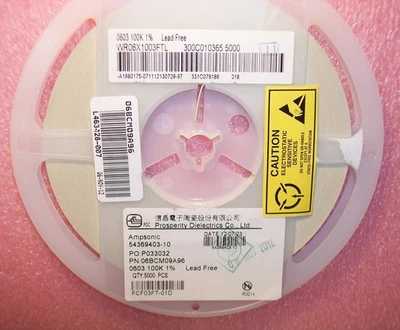 PROSPERITY DIELECTRICS QTY (5000) 100K Ohm 1/10W 1% 0603 SMD CHIP RESISTORS WR06X1003FTL PDC ROHS