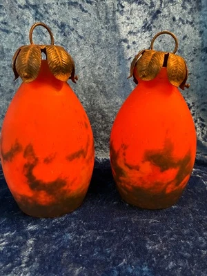 Muller freres 2 énormes tulipes pate de verre art deco - Photo 1/4