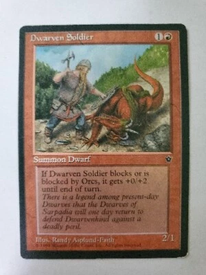 MTG Magic The Gathering Card Dwarven Soldier Summon Dwarf Red Fallen Empires  - Image 1 of 2