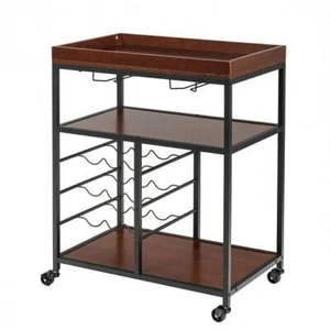 3 Tiers Storage Bar Serving Cart with Wine Rack - Color: Brown - Picture 1 of 5