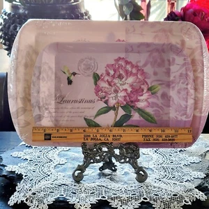 Melamine Serving Tray Set Floral Hummingbird Motif Spring Garden Country New! - Picture 1 of 11